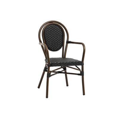 Fauteuil Café  Terrasse Esprit Chic Tressage Noir Alu Aspect Rotin MARIUS | Ligne MOB